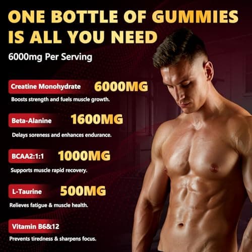 ZELKORE Creatine Monohydrate Gummies 6000mg for Men & Women, Sugar Free Creatine Gummy for Pre & Post Workout, High Absorption Supplement with BCAA, Support Boost Strength, Endurance & Muscle Recovery - Thumbnail 3