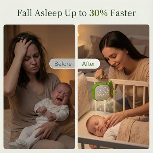 White Noise Sound Machine Baby with Star Projector | Portable Sleep Music Sound with Hook for Nursery, Bedroom, Travel, Infant, The Best Gift for Baby (Frog) - Thumbnail 3