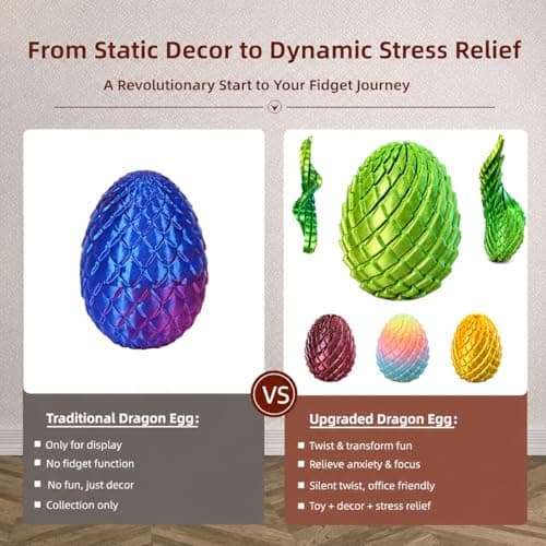 JimSeiSei 3D Printed Fidget Toy, Twisty Dragon Eggs, Spiral Slippery Egg Fidget Toy, Stress Relief Sensory Desk Toy for Adults and ADHD, Rotating Focus Anxiety Relief Pocket Toy (YellowGreen) - Thumbnail 3
