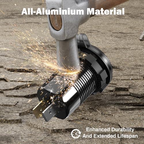 Aluminum Alloy 12V USB C Outlet,Dual Quick Charge 3.0 Port and PD 3.0 USB Car Socket,Cigarette Lighter Replacement Fast Charging Adapter,Car Charger with Voltmeter and Switch for for Auto RV Truck - Thumbnail 4