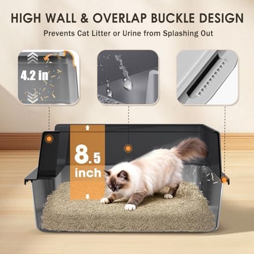 Stainless Steel Litter Box with Lid: Metal Cat Litter Box for Small Cats with Scoop, High Sided Kitty Litter Pan Tray, 17.4'' x 13.5'' x 8.5'', Non-Stick, Anti-Leakage, Easy Cleaning (Black) - Thumbnail 6