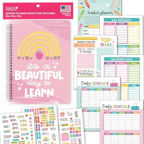 Hadley Designs Teacher Planner 2025-2026 – Lesson Planner Book for Teachers Must Haves, Undated Teacher Planners, Lesson Plan Notebook, Homeschooling Planners, Teachers Appreciation Gifts - Image 1