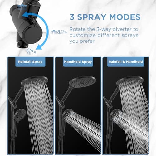 MakeFit Dual Handheld Shower Head Combo, 2-in-1 Rain Shower Heads System 8 Inch Rainfall Shower Head and 10 Modes High Pressure Hand Held Showerhead with Built-in Power Wash - Thumbnail 5