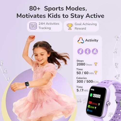 ENOMIR Kids Smart Watch for Boys Girls, Kids Watch with Health Monitor, Activities Track & Pedometer, Long-Lasting Digital Watches with Caring Reminders & Puzzle Games, Gifts for Child Teen-Purple - Thumbnail 3