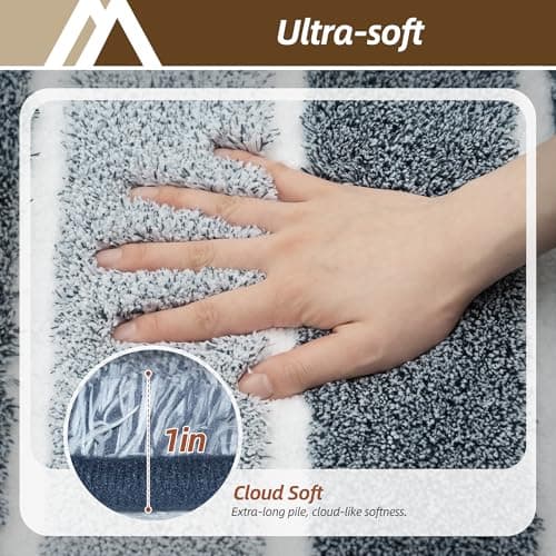 COSY HOMEER Bathroom Rugs 24"x17", Ultra Soft Absorbent Bath Mat with Non-Slip TPR Backing, Machine Washable Shaggy Rug for Bathroom Floor, Dark Blue & White - Thumbnail 6