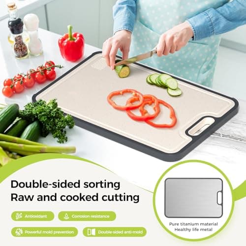 Titanium Cutting Board Double Sided Food Grade, Pure Titanium/PP for Kitchen, Cutting Board Easy to Clean[15.5”*10.5”+12”*8.5”] - Thumbnail 2