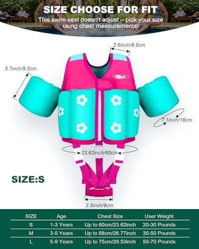 AEOCOO Kids Pool Floaties 1-2-3-5-7-9 Years Old, Toddler Swim Vest 20-30-50-70 Pounds, Comfortable Extended Wear Kids Float Jacket with Crotch Strap, Bright Design and Unpadded Sides, Pink - Thumbnail 4