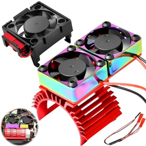 Fraizoe RC VXL-3s ESC Cooling Fan and Motor Cooling Fan 28000 RPM Dual Fan Set Upgrade for 1/10 Traxxas Slash 4x4 Stampede 4x4 Rustler 4x4 VXL Hoss 4×4 Velineon VXL 3s Heat Sink Replace #3340, Red