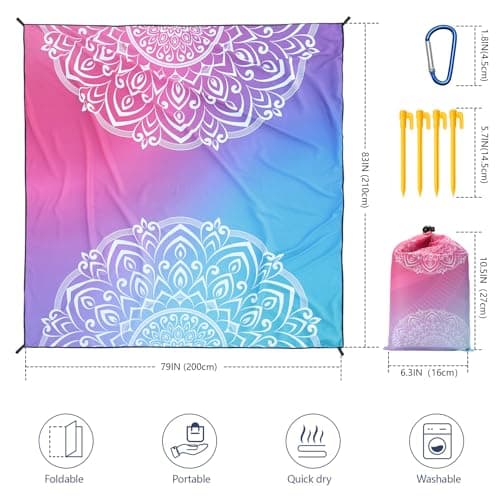 HIHOHO Beach Blanket, Sandproof Beach Mat, Waterproof Quick Drying Lightweight Outdoor Aztec Picnic Mat 79" X 83"/120"x108" for 2-8 Adults for Travel, Camping, Hiking - Thumbnail 2