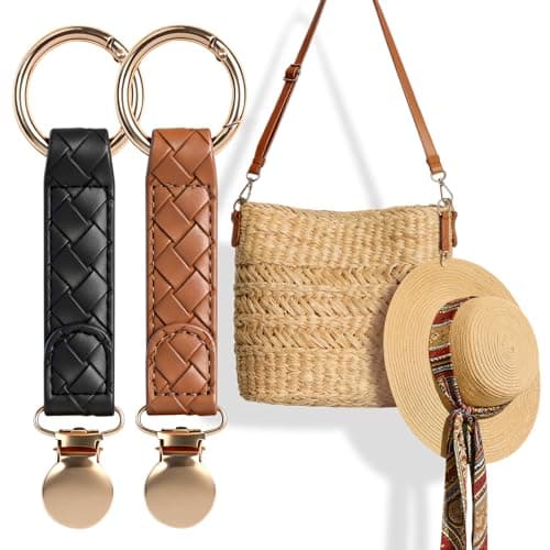 Niveaya Hat Clip for Travel 2Pcs, Sleek Woven Design with Durable Metal Clip, Secure Hat Holder for Straw Sun Hats & Baseball Cap on Bag Purse Backpack Luggage, Chic Beach Cruise Travel Essentials - Image 1