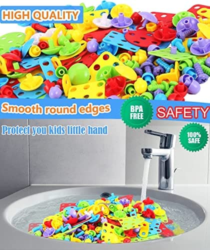 Parhlen Educational Toys Building Blocks, 244 Pieces Electric Screwdriver DIY Building Toys for Boys and Girls, Educational Construction Building kit for Kids Ages 4 5 6 7 8 9 10 Year Old - Thumbnail 6