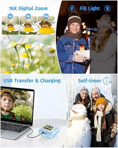 Instant Camera, Dual-Lens Kids Camera Instant Print for Boys Girls Christmas Birthday Gifts, 1080P Digital Cameras for Kids Teens with Print Paper, 32GB Card, Toddle Toy for Age 4-12 Years(Blue) - Thumbnail 5