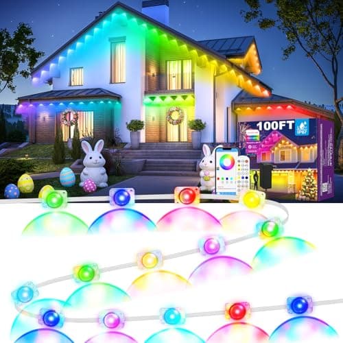 MUCCCUTE Permanent Outdoor Lights for Easter100ft RGB + IC Eaves Lights with App & Remote Control, Outdoor String LED IP67 Waterproof for Holidays New Year July 4th Roof Eaves House Garden Decor - Image 1