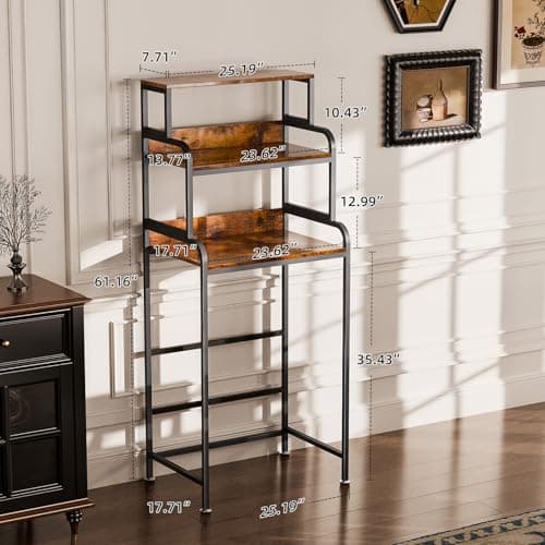 HAAYOT 4-Tier Mini Fridge Stand with Storage, 25.9" Industrial Storage Rack for Kitchen Dorm, Rustic Brown - Thumbnail 2