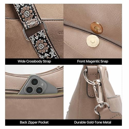 GEMIU Purses for Women Medium Crossbody Purse Crossbody Bags Leather Shoulder Bags with Guitar Strap Light Brown - Thumbnail 5