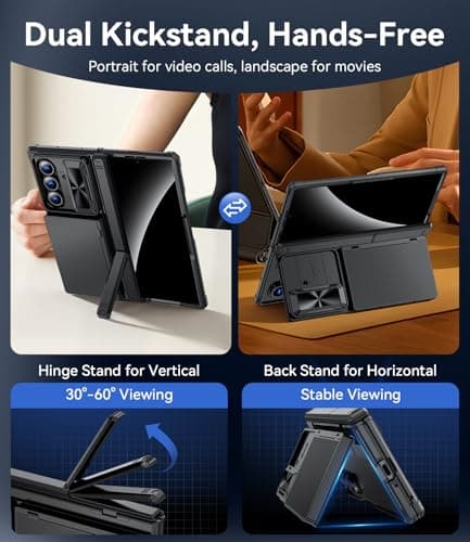 Kaiiecal for Samsung Galaxy Z Fold 7 Case with Cards Holder [Camera Cover] [RFID Blocking] [Hinge Cover] [Dual-Stand] Durable Shockproof Protective Phone Case for Z Fold 7 2025, Black(Anti Spy) - Thumbnail 4