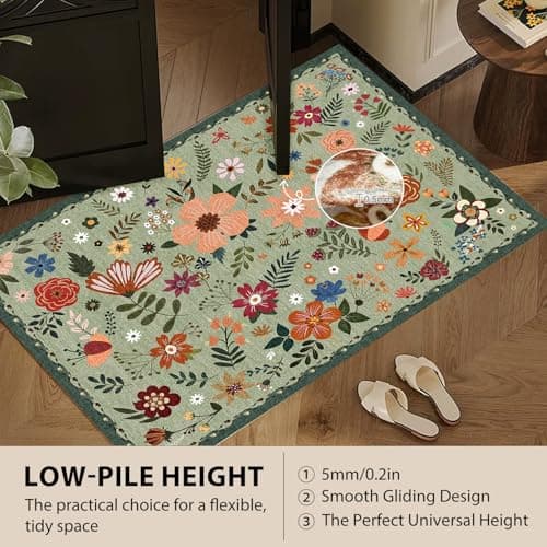 Washable Area Rug, Floral Rug, Large Carpet for Living Room & Bedroom, 9'x 12',Grass Green - Thumbnail 4