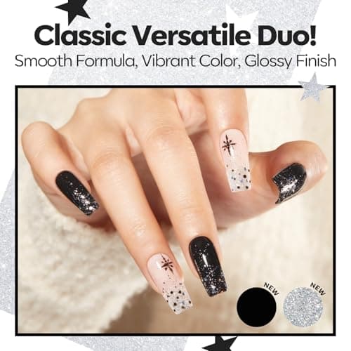Modelones Black Gel Nail Polish Kit with UV Light, Christmas Silver One Step Gel Polish No Need Base & Top Coat, 3 in 1 Set Glitter Fall Soak Off Nail Lamp Manicure DIY Salon at Home Gift - Thumbnail 3