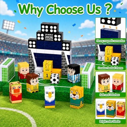 Vodolo 2026 World Cup Gift,142PCS Mini Magnetic Building Blocks with Light Up Blocks for Kids Adult - Thumbnail 3
