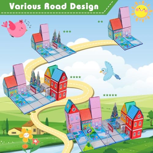 Magnetic Tiles for Kids, Fairytale Town Road Set, Magnetic Blocks Magnet Building Toys for 3-5 4-8 Years Old Boys Girls, Expansion Themed Magnet Educational STEM Creativity Toys 3+ Toddlers Xmas Gifts - Thumbnail 4