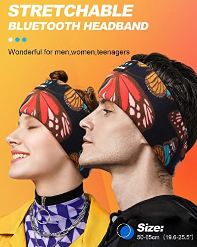 LC-dolida Sleep Headphones Headband Bluetooth 5.4, Sports Headband Earphones Wireless with Speaker Microphone USB C for Women Sleeping Gift Workout Jogging Yoga Insomnia Travel Meditation, Butterfly - Thumbnail 2