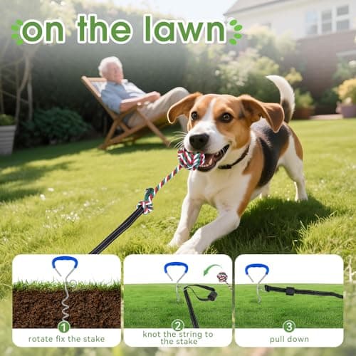 HOPET Bungee Tether Tug Outdoor Dog Toy with Stake,Tug of War Dog Toy for Aggressive Chewers to Keep Them Busy,Outdoor Interactive Dog Rope Toy for Medium/Small Dogs,Can Used On Lawns,Trees and Doors - Thumbnail 3