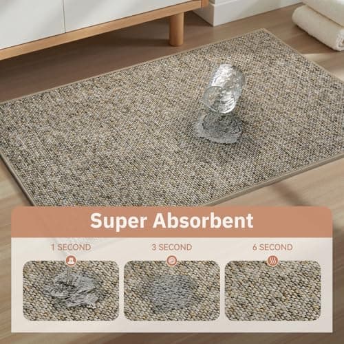 PADOOR Thin Bathroom Runner 24"x48", Braided Bath Mats for Bathroom fits Under Door, No-Slip Rubber Bath Rugs, Machine Washable & Quick Dry Absorbent Bath Mat (Khaki) - Thumbnail 3