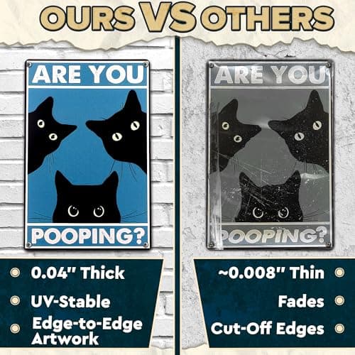 Are You Pooping Sign - Funny Cat Bathroom Sign with Anti-Rust Coating 12 x 8 Inch - Black Cat Decor for Home, Metal Wall Plaque for Toilet Decor, Cat Wall Art – Humorous Farmhouse Funny Bathroom Art - Thumbnail 3