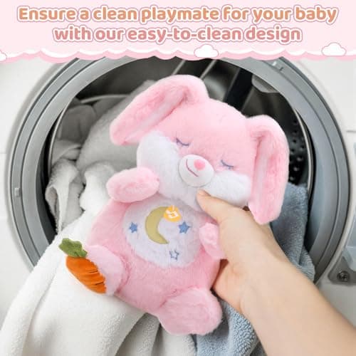 Breathing Stuffed Animal, Soothe Snuggle Pink Easter Bunny Stuffed Animal for Anxiety Adults and Kids, Volume Control Soothing Bunny Plush with Realistic Breathing and Lights, Easter Basket Stuffers - Thumbnail 5