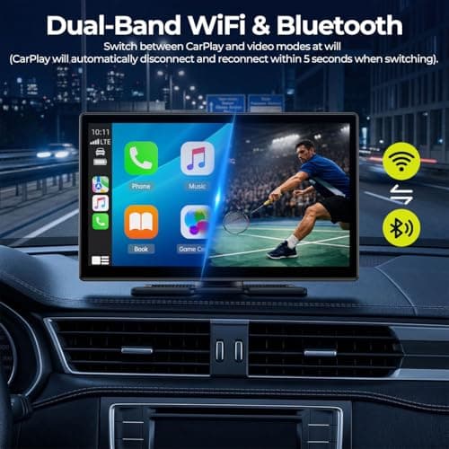 LAMTTO 9" Wireless CarPlay Screen with Net-Flix YouTube Apps Portable Car Play Screen for Apple Carplay and Android Auto with Backup Camera Navigation Bluetooth Voice Control AUX Siri - Thumbnail 5