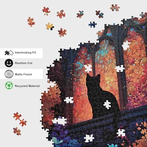 Teemosreal Puzzles for Adults 1000 Pieces, Stained Glass Cat Fantasy Night Moon Scene, Challenging Puzzle Game with Poster, Matte Finish, Interlock Perfectly Frameable Wall Decor Gift - Thumbnail 4