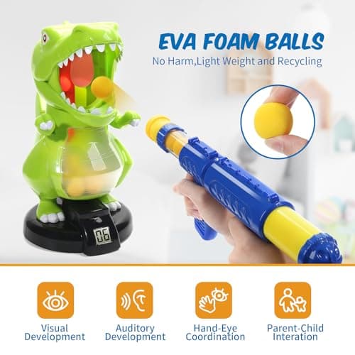 EagleStone Dinosaur Shooting Toys for Boys 5 6 7 8 9 Years Old, Electronic Kids Target Games w/ Air Pump Gun, LCD Score Record, Sound, 24 Foam Balls, Birthday Party Favor,Christmas Gifts for Toddlers - Thumbnail 4