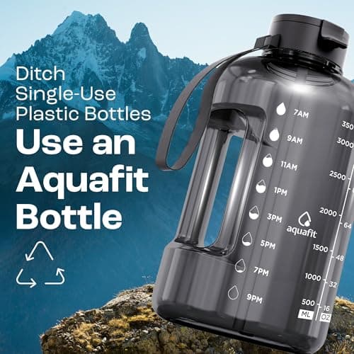AQUAFIT 1 Gallon Water Bottle with Time Marker - Straw & Chug Lid - BPA Free Gym Water Bottle with Straw - Big Gallon Jug (Midnight Gray, 128 oz - 2 Lids) - Thumbnail 6