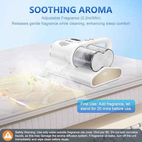 Cleera Mattress Vacuum Cleaner, 16KPa Suction, 14000RPM Tapping, 253.7nm UV-C Dual Optical Sensors, 400W Bed & Couch Vacuum, Dual Brushroll, Smart Dust Sensor, HEPA Filtration for Sofa Crib Carpet - Thumbnail 4