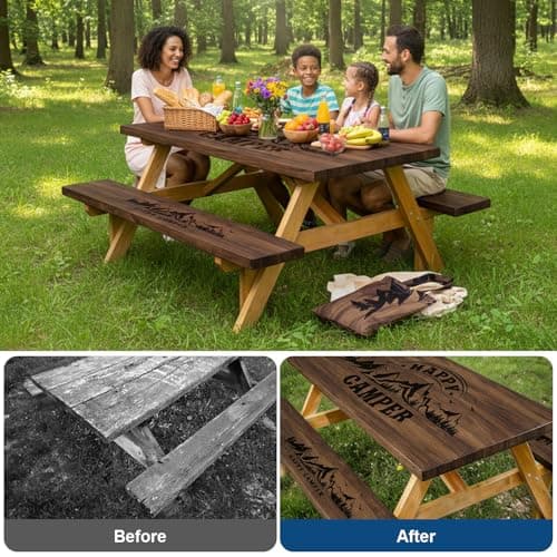 Picnic Table Cover with Bench Covers and Bag, 72in Camping Tablecloth, Waterproof Windproof Elastic Edges Fitted Rectangle Tables RV Gear Campers Must Have(Brown） - Thumbnail 2
