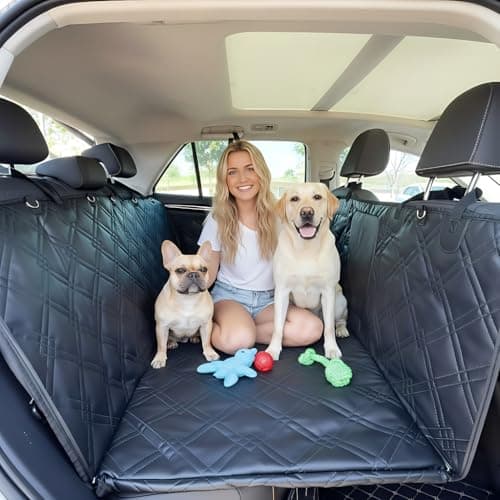 Junpee Hard Bottom Dog Car Seat Cover for Back Seat, 100% Waterproof Faux Leather with Non-Slip Base, Back Seat Extender with Mesh Window, Safe for Cars SUVs Trucks - Image 1
