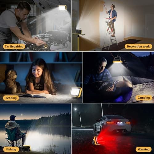 AUMIO 2-Pack Rechargeable Work Lights, COB Outdoor Portable LED Flood Light, Battery Operated Work Lights with Stand, Waterproof Working Light for Job Site Garage Camping Car Repair - Thumbnail 3