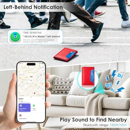 for Magsafe Wallet with Find My,6 Cards Holder,RFID Blocking,Strongest Magnetic Wallet for iPhone 17/16/15/14/13/12 Series,Not for 13/12 Mini,Leather magnetic card holder with Finder Tracker,Red - Thumbnail 3