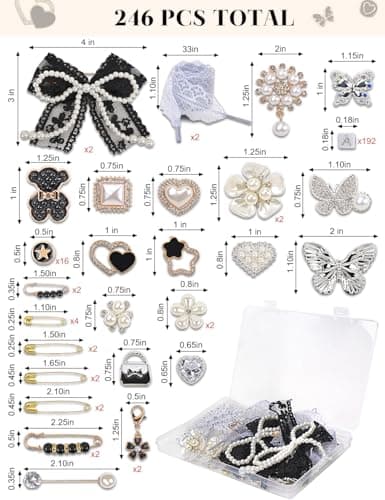 yuboo 246 Pcs Black Shoe Charms for Sneaker, Letter Shoelace Junk Socks Charm Shoe Charms Kit, DIY Brooches and Pins for Girls Back to School Gifts Jewelry Stylish Shoe Decoration Accessories - Thumbnail 4