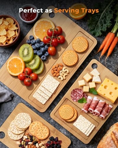 Bamboo Cutting Board for Kitchen, Knife-Friendly Wooden Cutting Boards Set 3-Piece with Juice Groove, Durable Chopping Boards for Meat, Vegetables, Fruits, Cheese(Natural) - Thumbnail 3