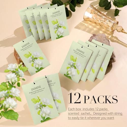 HOMELLAX Jasmine Scented Sachet Bags - 12 Pack Drawer & Closet Freshener, Long Lasting Odor Eliminator for Wardrobes, Cars & Storage, Home Fragrance Air Freshener Sachets - Thumbnail 3
