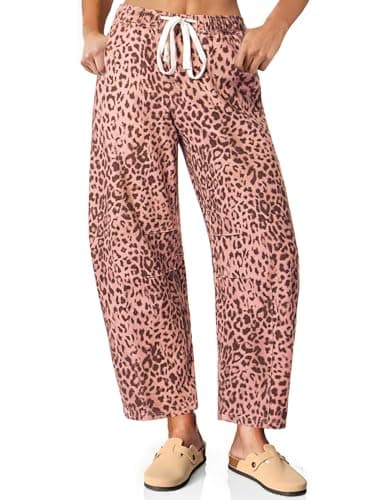Vetinee Printed Barrel Jeans Women Pull On Jeans for Women Stretch Animal Print Pants Leopard Pants Pink Leopard XX-Large - Image 1
