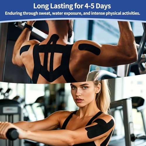 Kinesiololgy Tape for Shoulders,Ankle & Knees Support, 2in×32 Feet Sport Tape Roll for Athletes, Uncut Premium Cotton K-Tape, Hypoallergenic, Waterproof, Black - Thumbnail 5