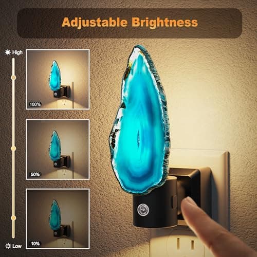 JandCase Night Lights Plug into Wall, Agate Night Light, Dimmable Night Light Aesthetic Crystal, Dusk to Dawn Sensor，Healing Stone Agate Decorative Nightlight for Home Living Room - Thumbnail 4