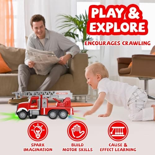 Toddler Boy Toys, Fire Trucks for Toddlers 3-5, Lights Music Toy Cars with 1 Rotating Extend Ladder, Firetrucks with 2 Opening Doors, Baby Toys for 3 4 5 6 Year Old Boy, Kids Christmas Birthday Gift - Thumbnail 5