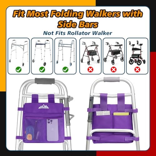 supregear Walker Side Bag, Multi Pocket Storage Pouch for Folding Walker, Water Resistant Lightweight Hand Free Carrier Tote, Universal Size Seniors Caddy Attachment - Thumbnail 5
