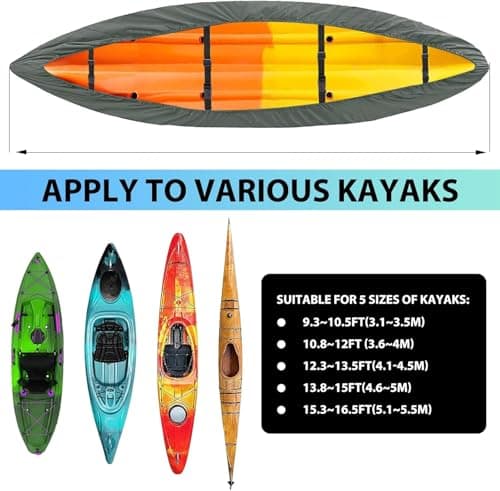 Clyisrut 2 Pack Outdoor Storage Waterproof Kayak Covers, 10-11.5FT Canoe Covers Boat Cover Accessories, UV Protection Ultra Shade, Dust Cover for Fishing Boat Canoe (10-11.5FT,Gray) - Thumbnail 5
