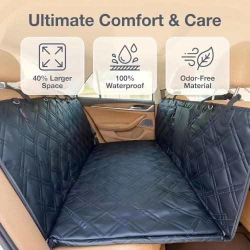 Junpee Hard Bottom Dog Car Seat Cover for Back Seat, 100% Waterproof Faux Leather with Non-Slip Base, Back Seat Extender with Mesh Window, Safe for Cars SUVs Trucks - Thumbnail 2