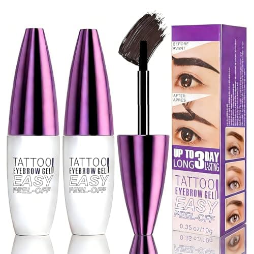 2Pcs Grey Brown Eyebrow Tint Peel Off Gel, Long Lasting Waterproof Brow Tint, Tattoo Eyebrow Gel Easy Peel Off, Sweatproof Eyebrow Tattoo for Busy Mornings, Sparse Brows and Travel