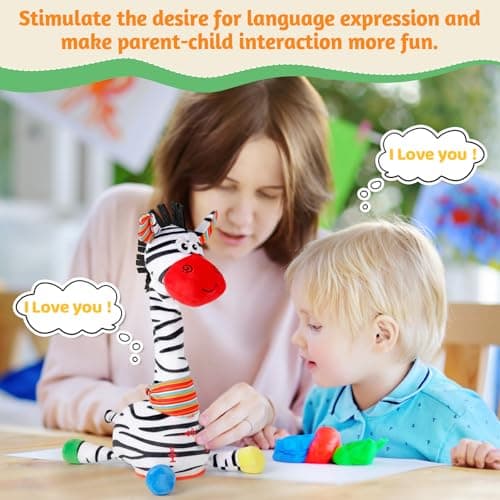 LLUKEME Dancing Talking Zebra Toy, Stuffed Animal Baby Toy Repeating What You Say, Easter Toys for Kids Glowing Musical Electronic Zebra with Striped Plush Gifts for Toddlers 1-3 Years Old - Thumbnail 2